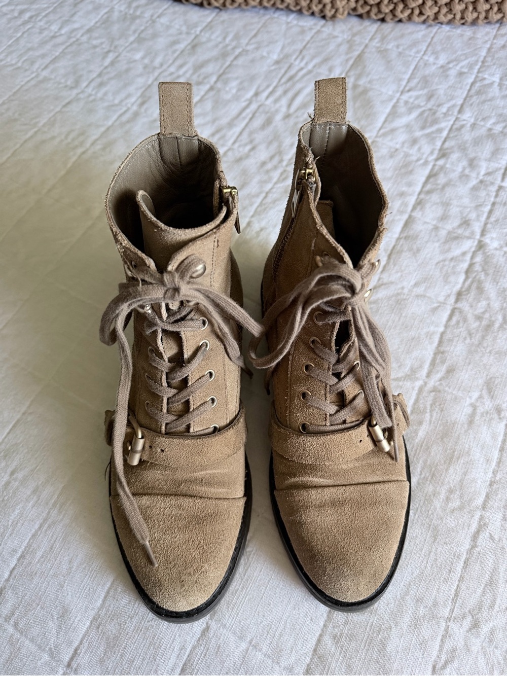 All Saints Women’s Suede Lace-Up Combat Boots in Tan - Picture 3 of 5